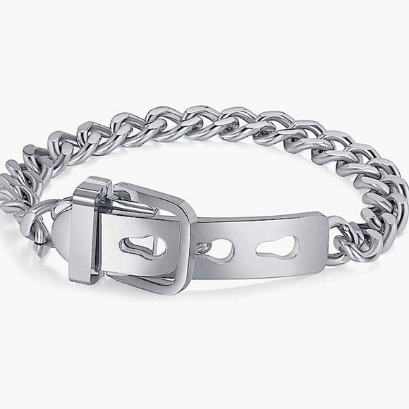 Belt Buckle Silver Chain Bracelet Stainless Steel - Picture 3 of 8